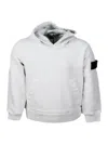 Stone Island Rocky Hooded Sweatshirt With Long Sleeves In Stretch Cotton With Badge On The Left Sleeve In White