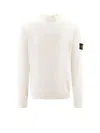 Stone Island Blue Compass Motif Crew Neck Sweatshirt For Men In White