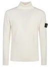 Stone Island Turtleneck With Iconic Logo On The Sleeve In White