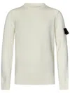 Stone Island Mens Pearl Grey Brand-badge Waffle-texture Cotton Jumper In White