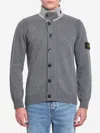 Stone Island Knit Button-up Jumper In Lamb Wool And Nylon Blend