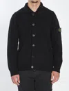 Stone Island Knit Button-up Jumper In Lamb Wool And Nylon Blend Knitwear Black In Black