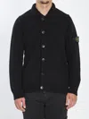Stone Island Knit Button-up Jumper In Lamb Wool And Nylon Blend Knitwear Black In Black