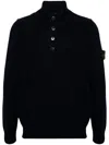 Stone Island High Collar Pullover With Buttoned Placket And Logo Patch