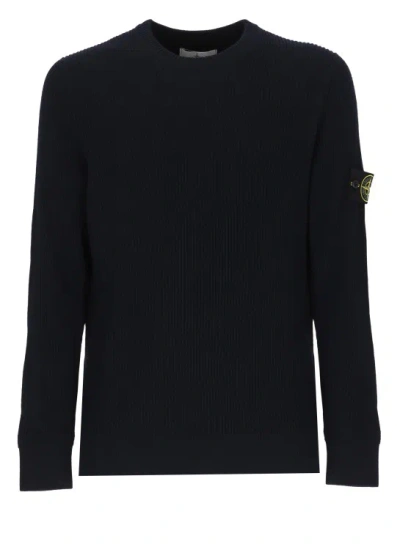 Stone Island Compass-motif Wool Jumper In Blue