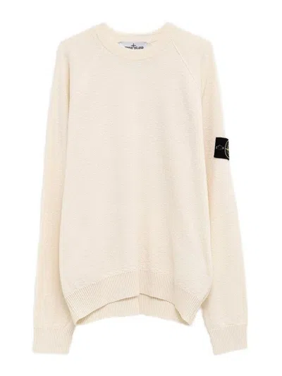Stone Island Sweater With Logo Patch In Cotton In White