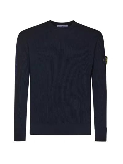 Stone Island Sweater With Ribbed Edges In Blue