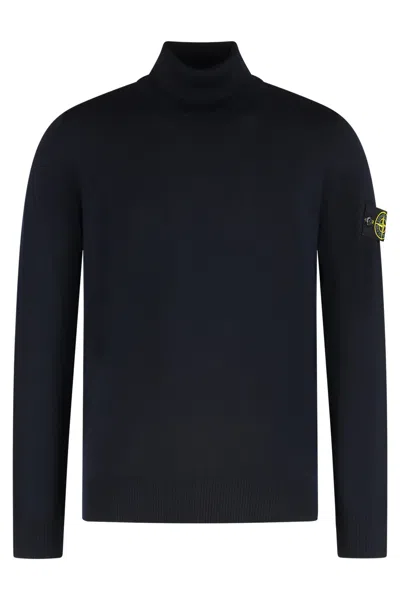 Stone Island Logo Roll-neck Jumper In Black