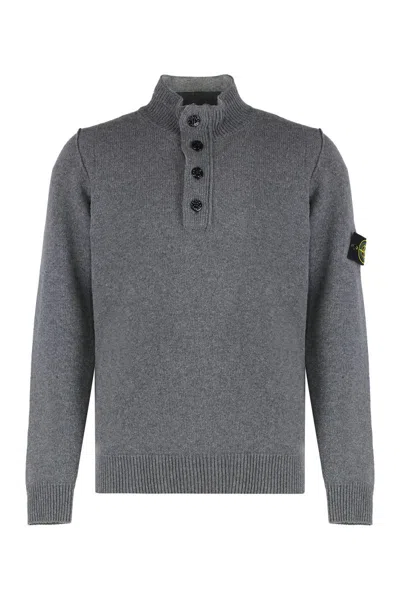 Stone Island Sweater With Zipper In Wool Blend In Gray