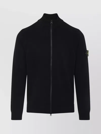 Stone Island Sweater Wool Blend Standing Collar In Black