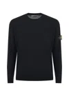 Stone Island Ribbed Detail Crew Neck Sweatshirt With Iconic Badge In Black