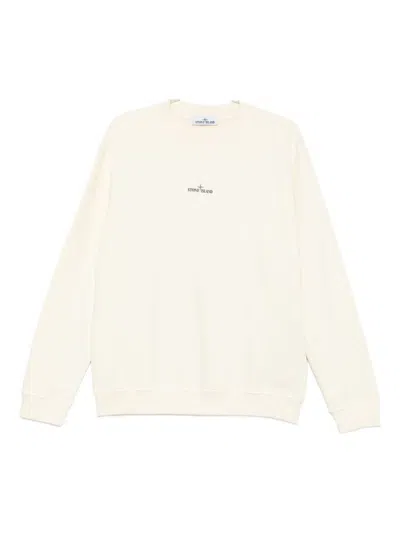 Stone Island Cotton Fleece Oversized Fit Sweatshirt With Industrial Four Print In Neutral