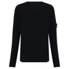 Stone Island Crew Neck Wool Sweater With Reverse Stitch Details In Black