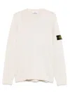 Stone Island Beige Long-sleeved Sweater With Distinctive Logo Patch In White