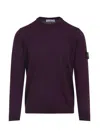 Stone Island Crew Neck Wool Sweater With Ribbed Texture In Red