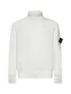 Stone Island White Winter Cotton Turtleneck Sweater In Bco Naturale