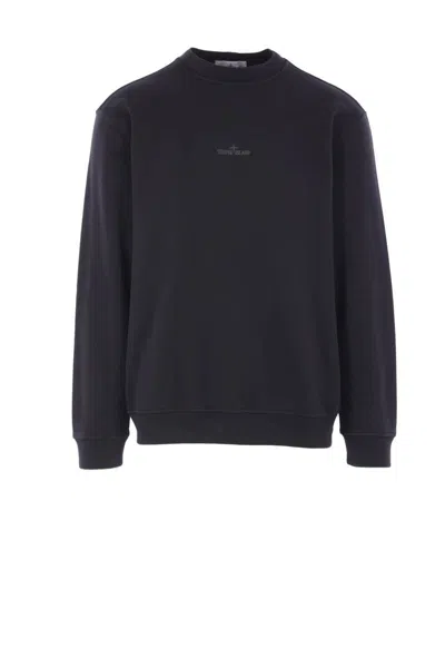 Stone Island Logo Cotton Crew-neck Sweatshirt In Black