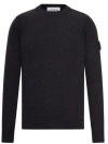 Stone Island Crew-neck Jumper With Reverse Stitch Details In Black
