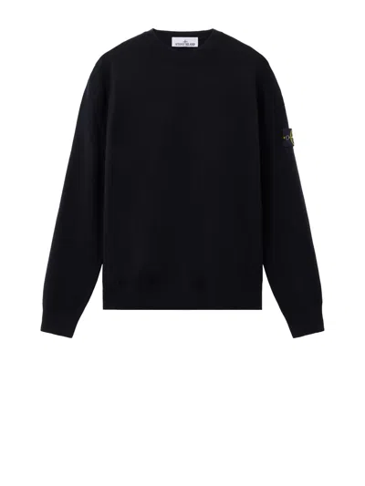 Stone Island Knit Sweater With Signature Sleeve Patch In Black