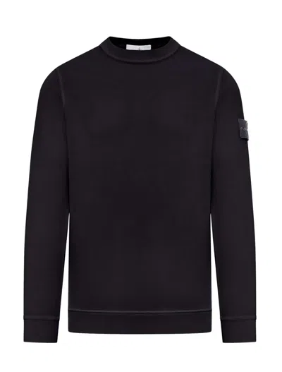 Stone Island Crew Neck Wool Sweater With Compass Logo Patch In Black