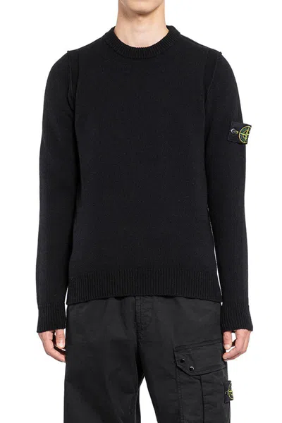 Stone Island Logo Patch Crewneck Knitted Jumper In Blue
