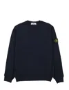 Stone Island Brushed Organic Cotton Fleece Sweatshirt With Ribbed Inserts In Blue