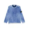 Stone Island Men's Raw Hand Light Cotton Crewneck Jumper With Airbrushed Interior Sweater In Blue