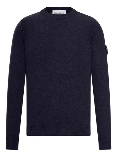 Stone Island Navy Blue Crewneck Logo Sweater