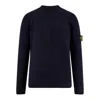 Stone Island Crew-neck Wool Blend Sweater With Logo Patch In Blue