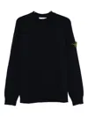 Stone Island Ribbed-knit Virgin Wool Sweater With Signature Patch In Blue