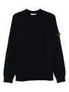 Stone Island Ribbed-knit Virgin Wool Sweater With Signature Patch In Blue