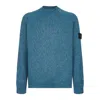 Stone Island Textured Knit Sweater With Distinctive Sleeve Patch In Blue