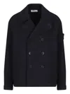 Stone Island Double-breasted Blue Coat With Structured Collar In Blue