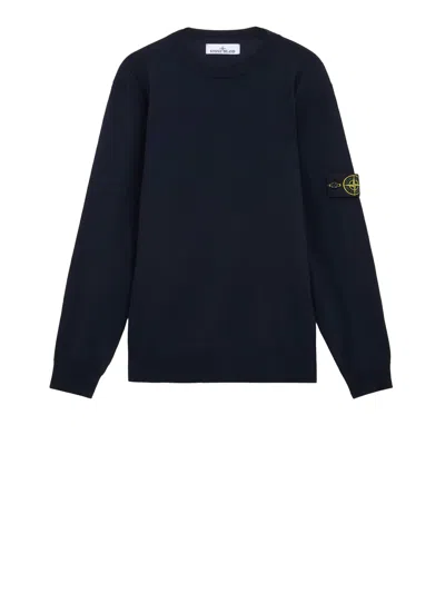 Stone Island Classic Crewneck Sweater In Deep Navy Virgin Wool In Blue