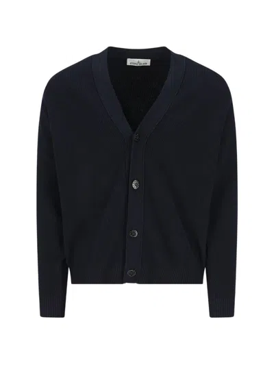 Stone Island Logo Cardigan In Blue
