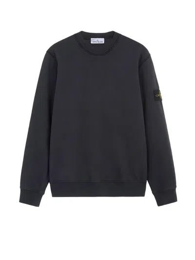 Stone Island Regular Fit Crew Neck Sweatshirt With Seasonal Pocket In Black