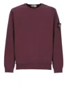 Stone Island Men Burgundy Brushed Organic Cotton Crewneck Sweatshirt In Red