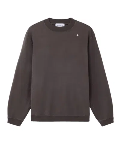 Stone Island Regular-fit Crewneck Sweatshirt With Star Embroidery In Brown