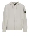 Stone Island Logo Patch Zip-up Hoodie In Gray