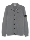 Stone Island Knit Button-up Jumper In Lamb Wool And Nylon Blend In Gray