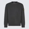 Stone Island Black Organic Cotton Diagonal Fleece Old Effect Sweatshirt In Gray