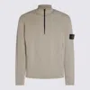 Stone Island White Sweater With Logo Patch On The Sleeve And Front Half Zip Closure In Wool Stretch Man In Gray