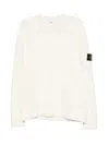 Stone Island Crew Neck Sweater With Ribbed Cuffs And Distinctive Sleeve Patch In White