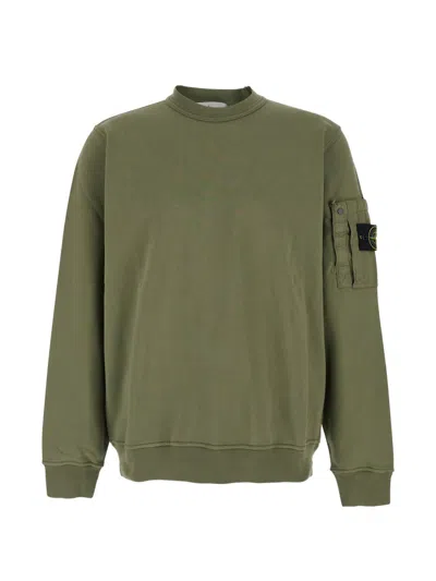 Stone Island Regular Fit Crewneck Midweight Sweatshirt With Pocket In Green