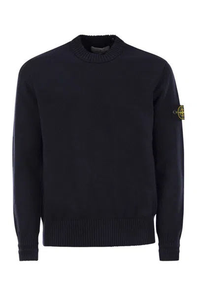 Stone Island Men's Cotton-blend Crew-neck Jumper Sweater In Blue