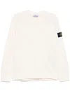 Stone Island Beige Long-sleeved Sweater With Distinctive Logo Patch In White