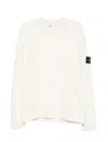Stone Island Crew Neck Sweater With Ribbed Cuffs And Distinctive Sleeve Patch In White