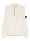 Stone Island White Sweater With Logo Patch On The Sleeve And Front Half Zip Closure In Wool Stretch Man In White