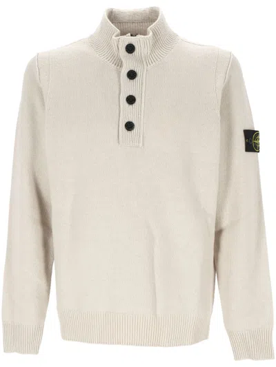 STONE ISLAND STONE ISLAND WHITE WOOL SWEATER WITH BUTTONS