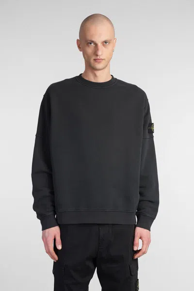 Stone Island Crew-neck Cotton Sweatshirt With Raglan Sleeves In Black